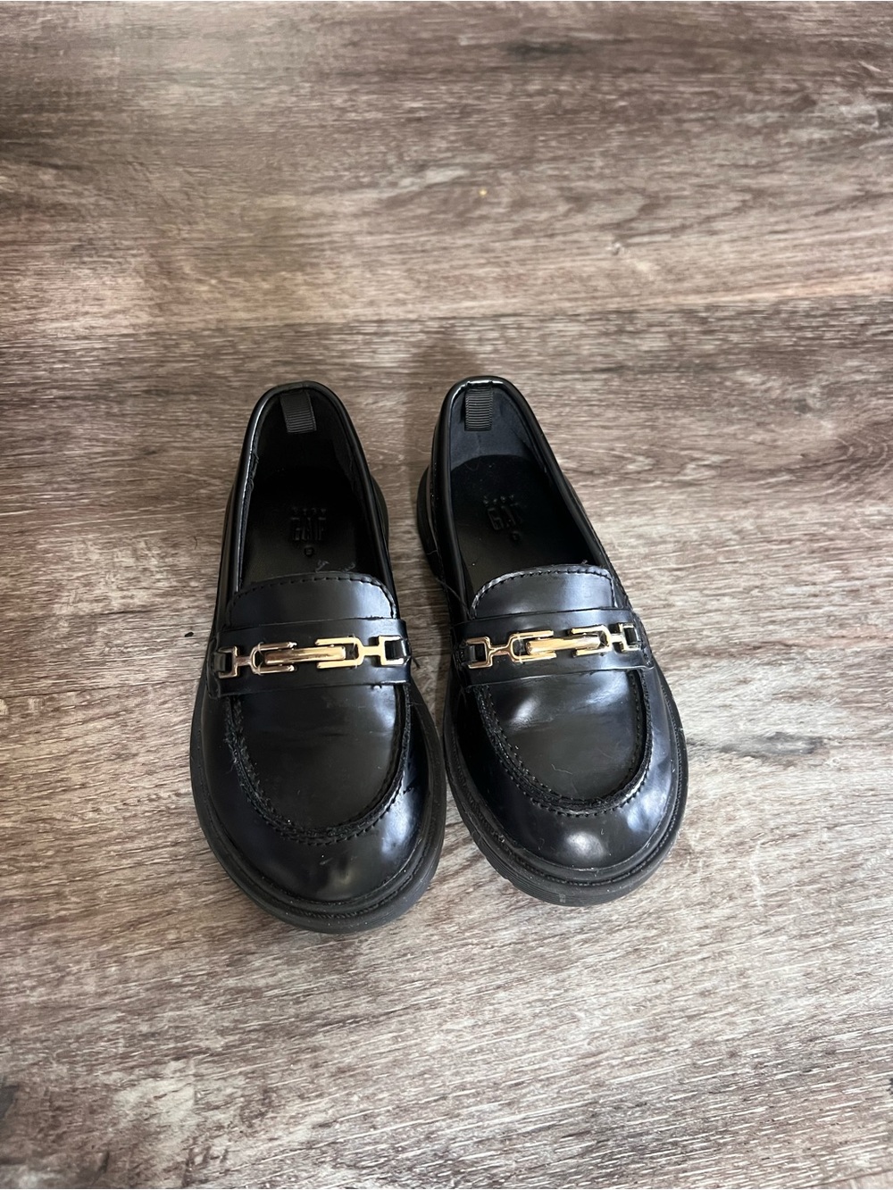 Black GAP Leather Loafers with Gold Accent